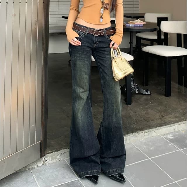 아메리칸 핫걸 자수 부츠컷 청바지 여성 가을 디자인 센스 로우 웨이스트 슬림해 보이는 나팔 바지 상세 이미지 3