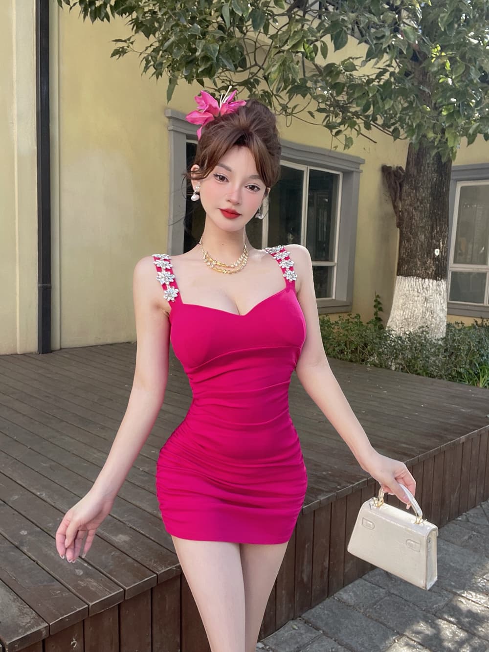 실사 작은 키 섹시함 다이아몬드 세팅 튜브탑 슬림해 보이는 슬립 여성 드레스 여름 몸매 가꾸기 허리 수축 타이트 스커트 예복 치마 상세 이미지 11