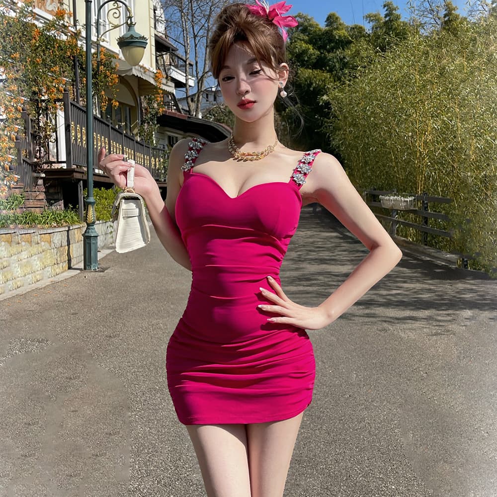 실사 작은 키 섹시함 다이아몬드 세팅 튜브탑 슬림해 보이는 슬립 여성 드레스 여름 몸매 가꾸기 허리 수축 타이트 스커트 예복 치마 상세 이미지 14