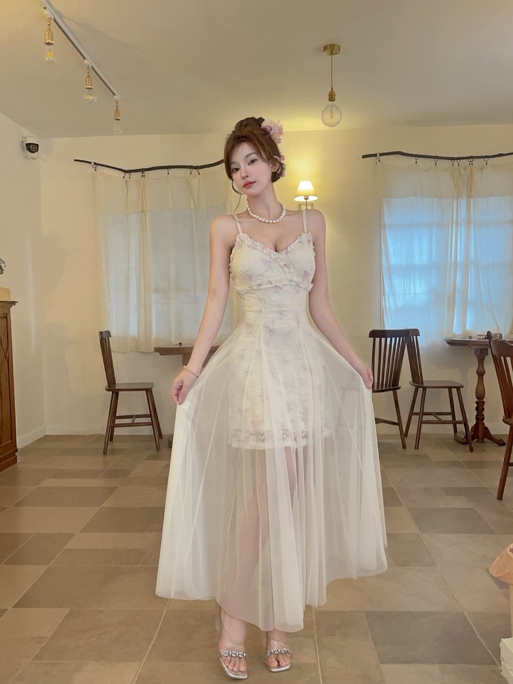 실사 프랑스식 박하 보라색 요정 치마 여름 통기성 망사 레이스 우아함 슬립 드레스 길다 치마 상세 이미지 8