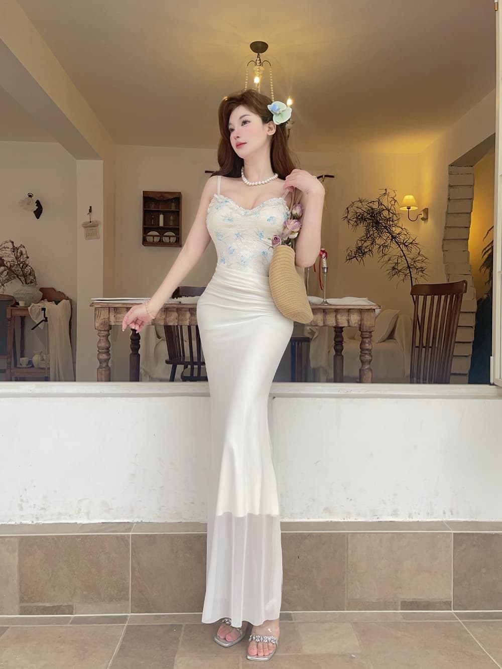 실사 프랑스식 꽃 레이스 슬립 패치워크 망사 드레스 달콤함 몸매 가꾸기 섹시함 슬립 예복 타이트 스커트 상세 이미지 8