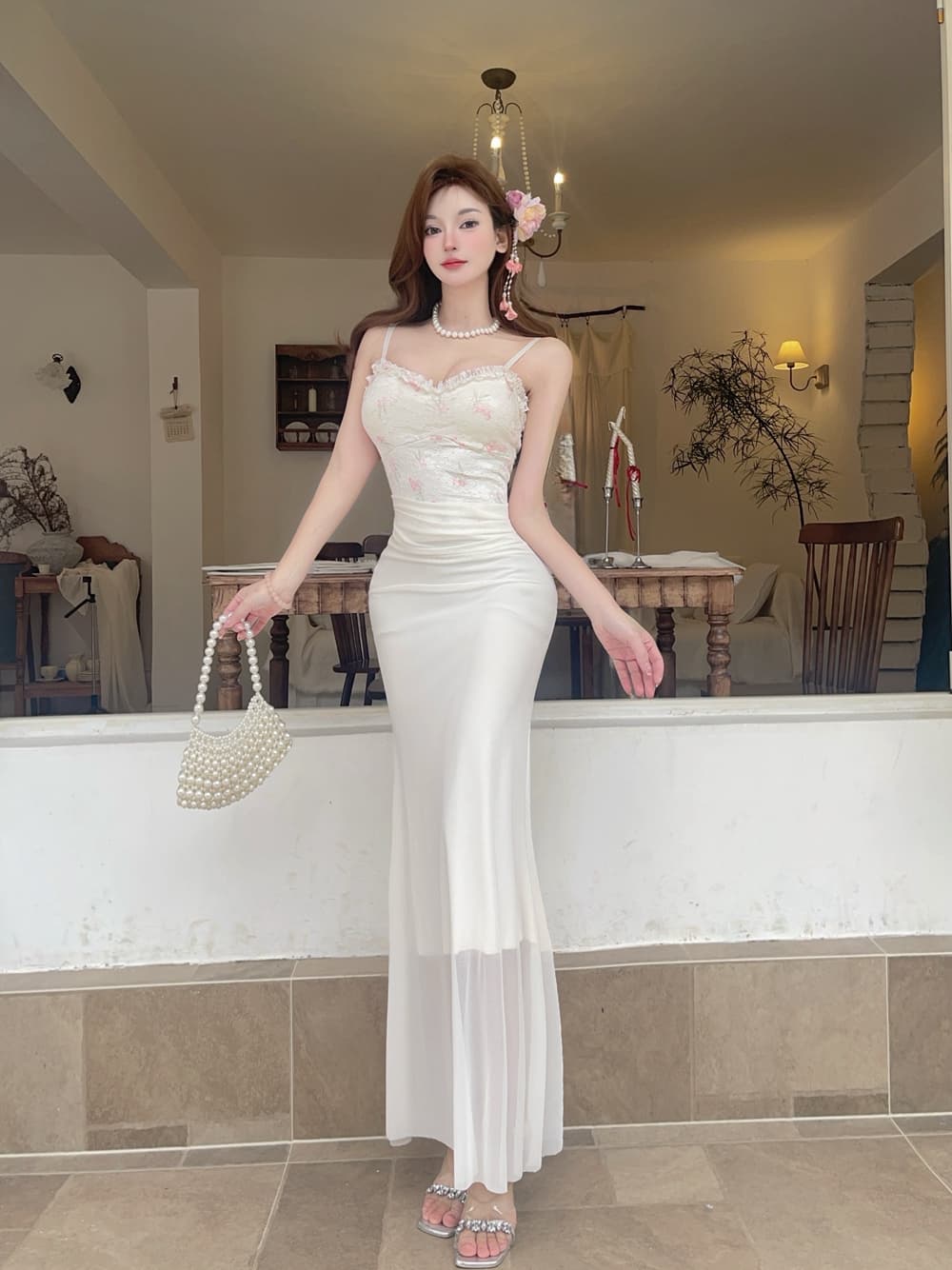 실사 프랑스식 꽃 레이스 슬립 패치워크 망사 드레스 달콤함 몸매 가꾸기 섹시함 슬립 예복 타이트 스커트 상세 이미지 14