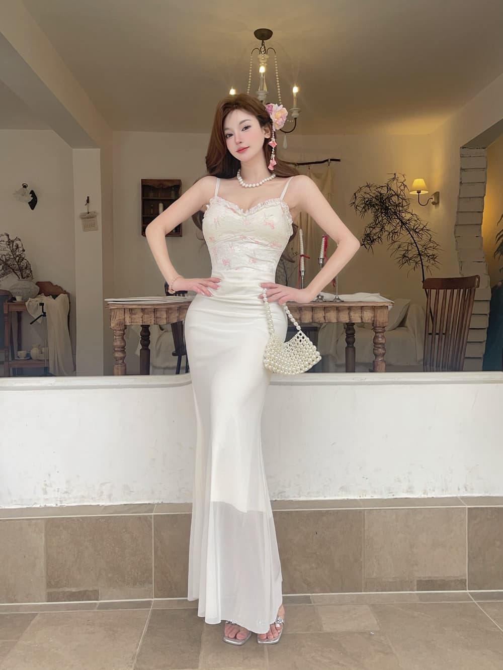 실사 프랑스식 꽃 레이스 슬립 패치워크 망사 드레스 달콤함 몸매 가꾸기 섹시함 슬립 예복 타이트 스커트 상세 이미지 17