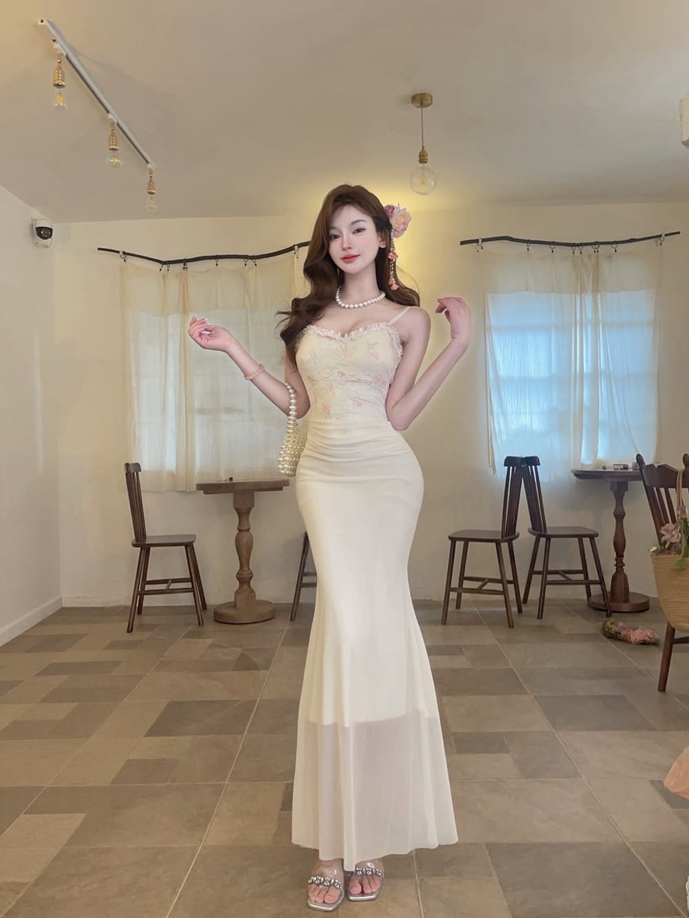 실사 프랑스식 꽃 레이스 슬립 패치워크 망사 드레스 달콤함 몸매 가꾸기 섹시함 슬립 예복 타이트 스커트 상세 이미지 19
