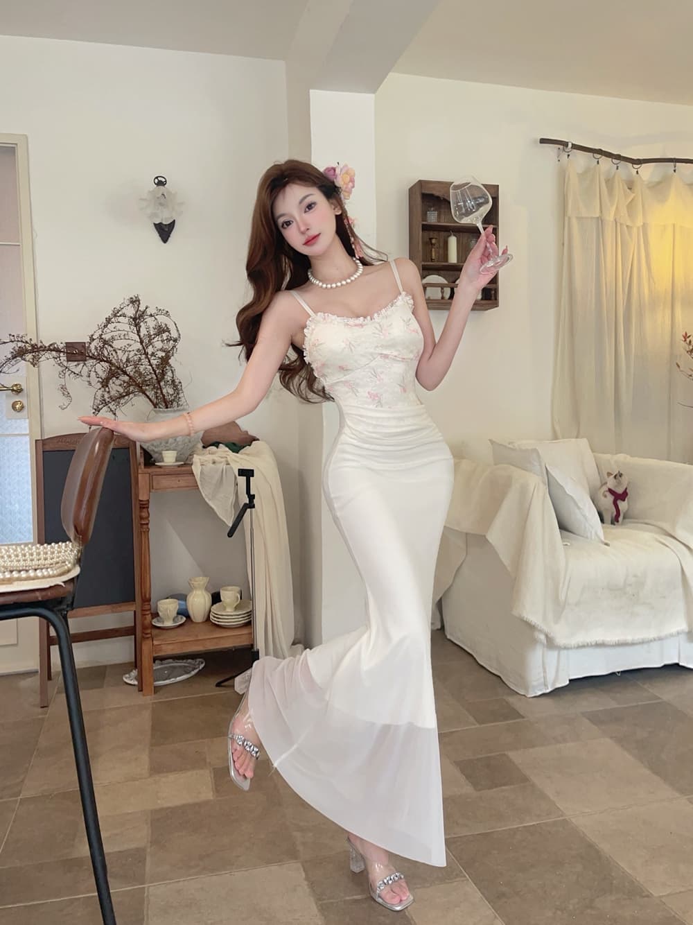 실사 프랑스식 꽃 레이스 슬립 패치워크 망사 드레스 달콤함 몸매 가꾸기 섹시함 슬립 예복 타이트 스커트 상세 이미지 26