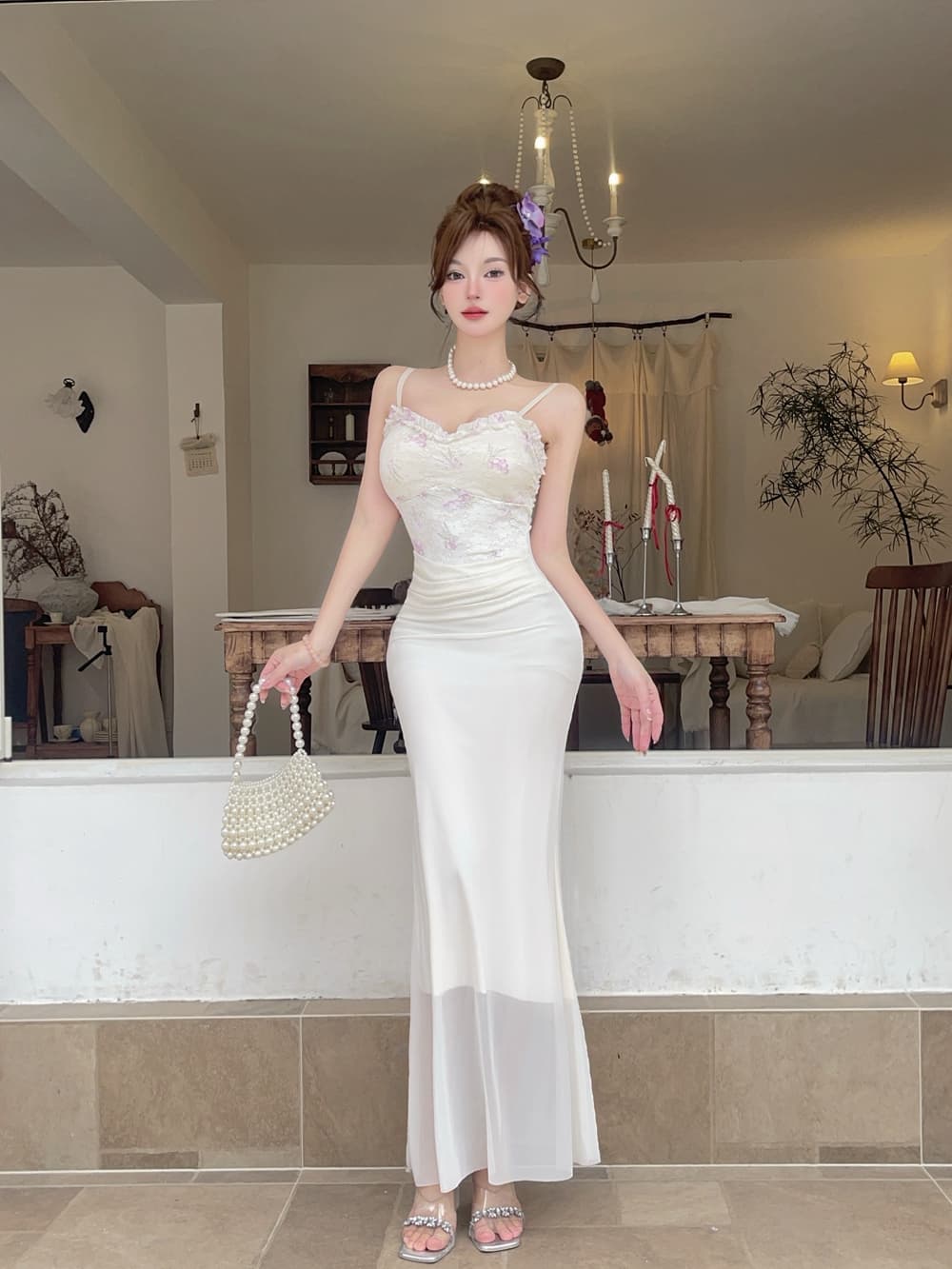 실사 프랑스식 꽃 레이스 슬립 패치워크 망사 드레스 달콤함 몸매 가꾸기 섹시함 슬립 예복 타이트 스커트 상세 이미지 27