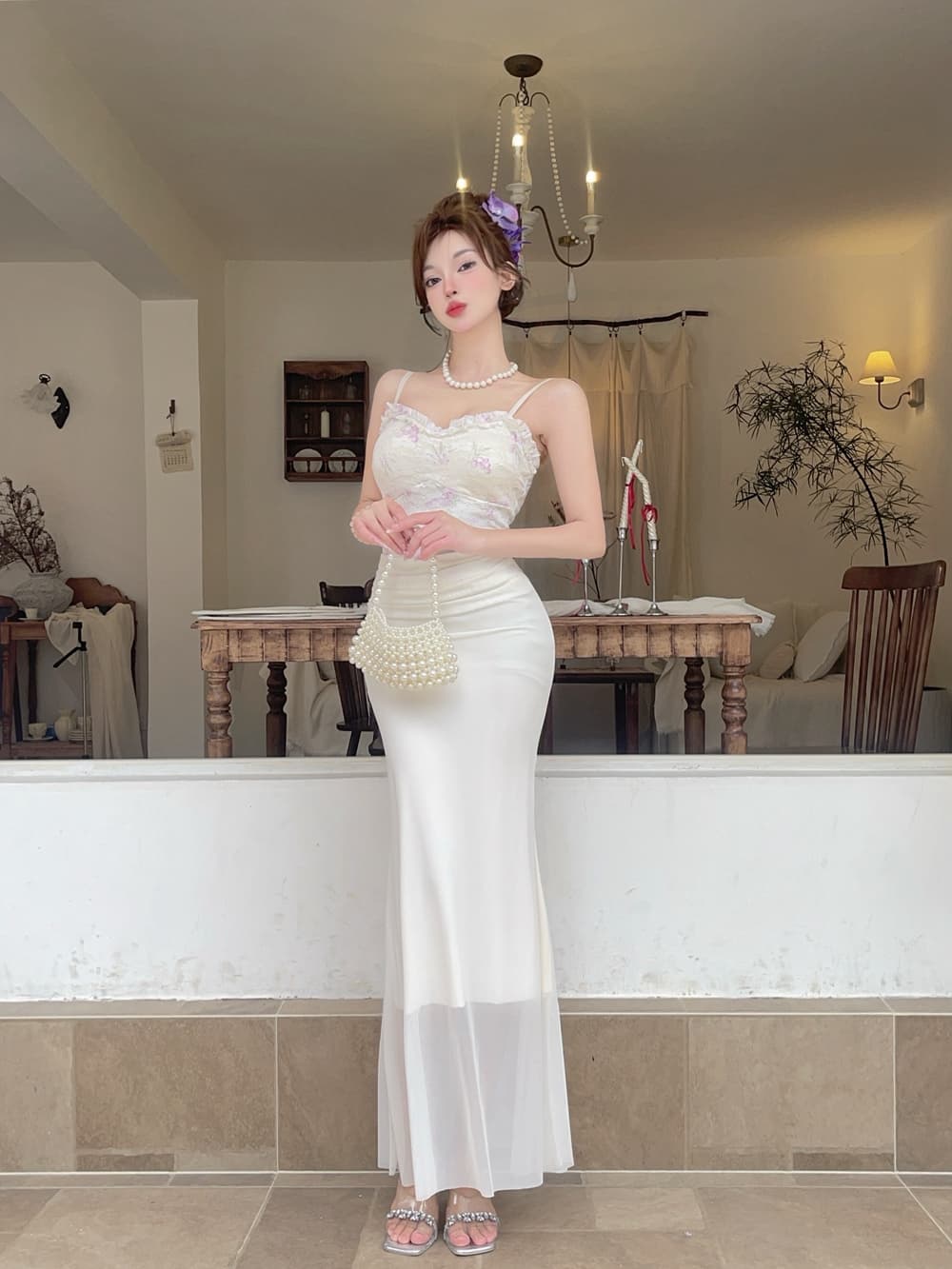 실사 프랑스식 꽃 레이스 슬립 패치워크 망사 드레스 달콤함 몸매 가꾸기 섹시함 슬립 예복 타이트 스커트 상세 이미지 28