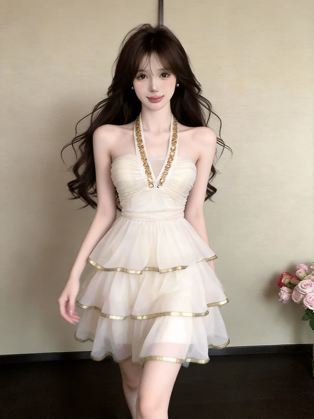 실사 프랑스식 작은 대중 디자인 센스 무거운 작업 플래시 훈련 행침 목 백리스 작은 드레스 케이크 드레스 여성 의류 망사 드레스 상세 이미지 10