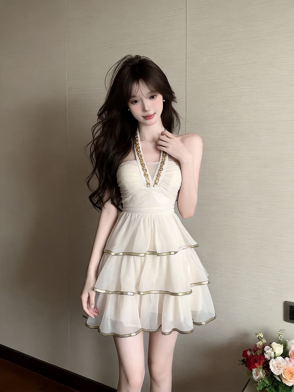 실사 프랑스식 작은 대중 디자인 센스 무거운 작업 플래시 훈련 행침 목 백리스 작은 드레스 케이크 드레스 여성 의류 망사 드레스 상세 이미지 14