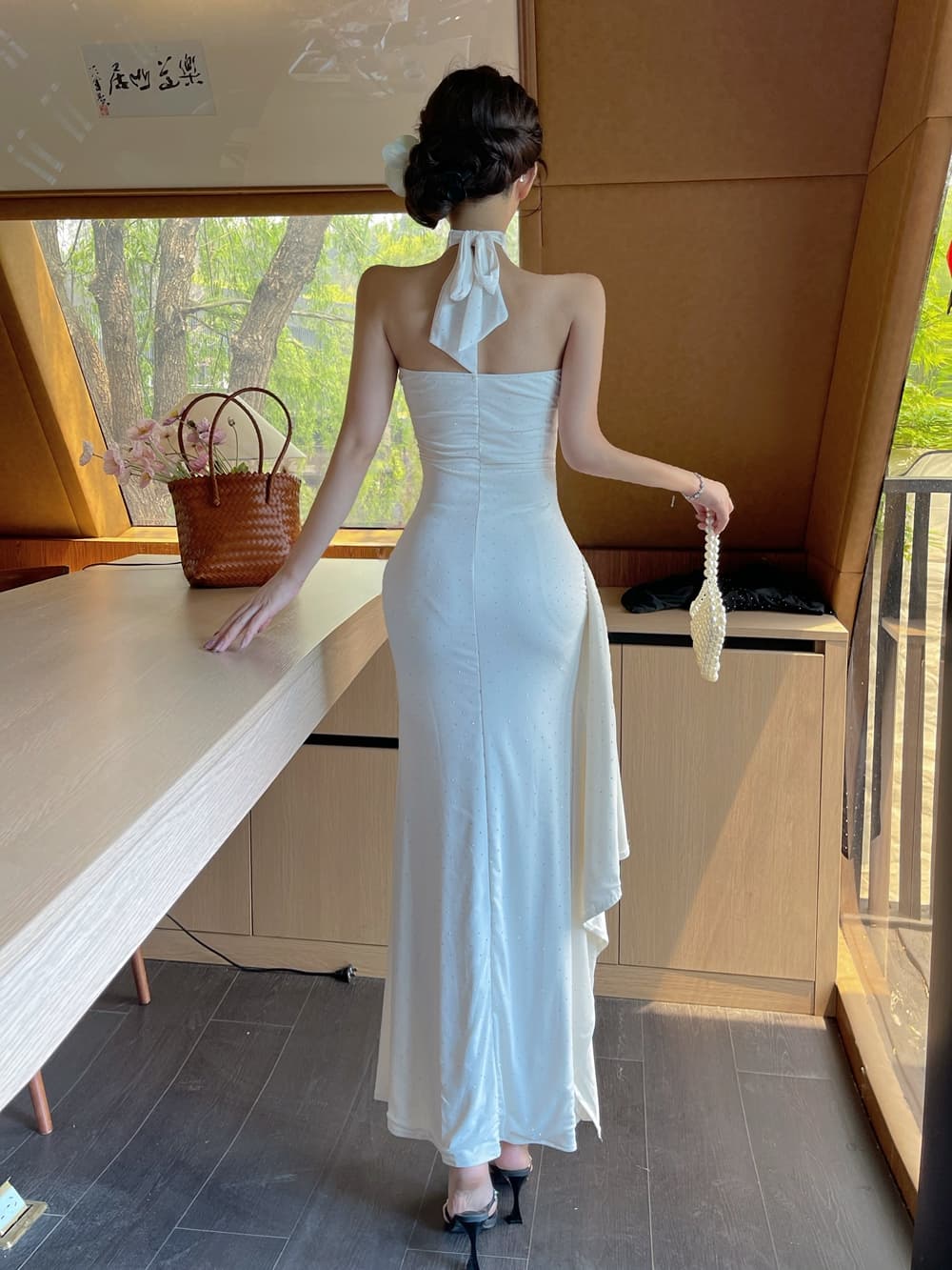 실사 프랑스식 행침 목 슬립 여성 드레스 여름 새로운 몸매 가꾸기 롱 스커트 순수한 욕망 허리 수축 트임 타이트 스커트 예복 치마 상세 이미지 9