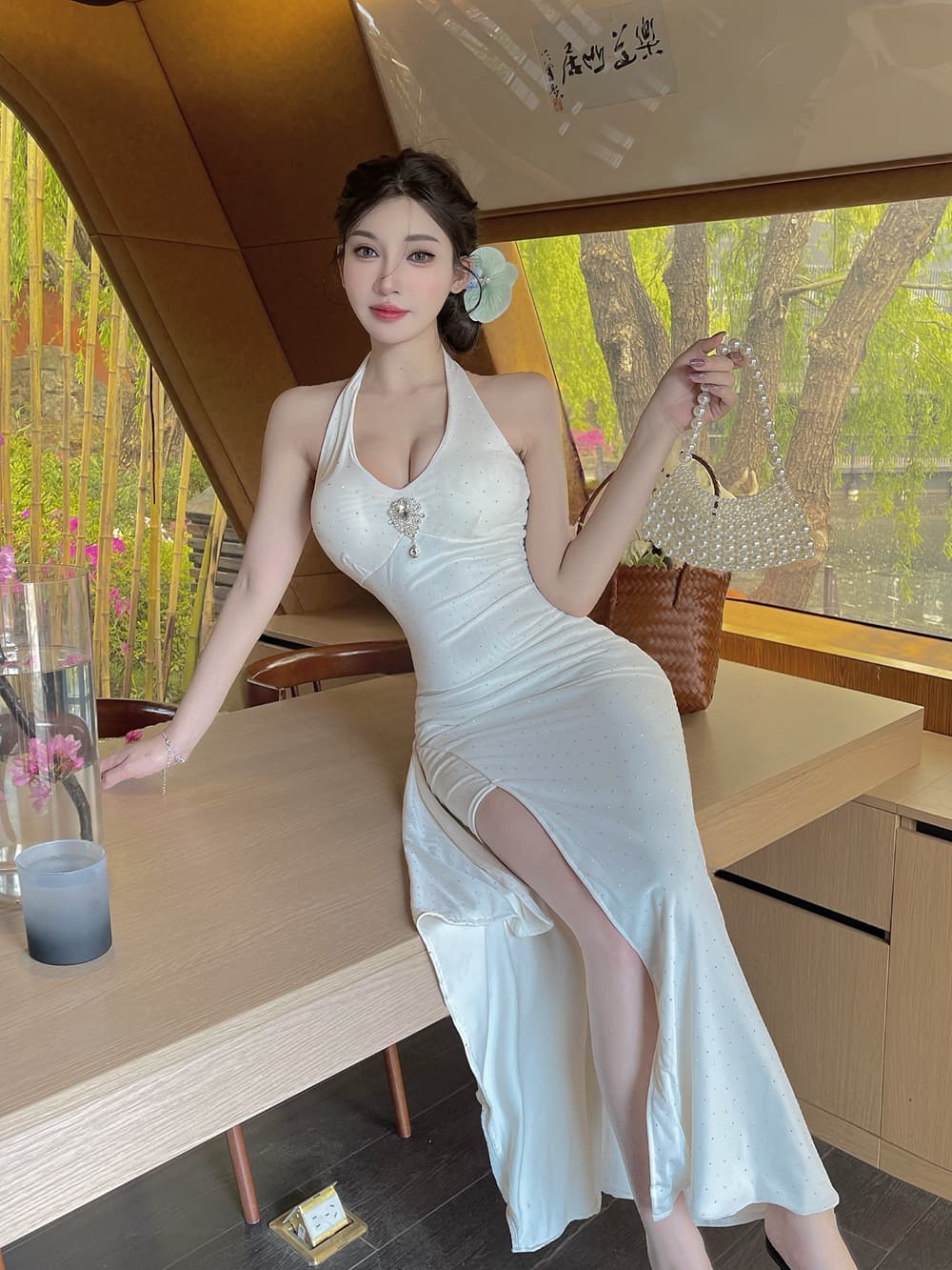 실사 프랑스식 행침 목 슬립 여성 드레스 여름 새로운 몸매 가꾸기 롱 스커트 순수한 욕망 허리 수축 트임 타이트 스커트 예복 치마 상세 이미지 10