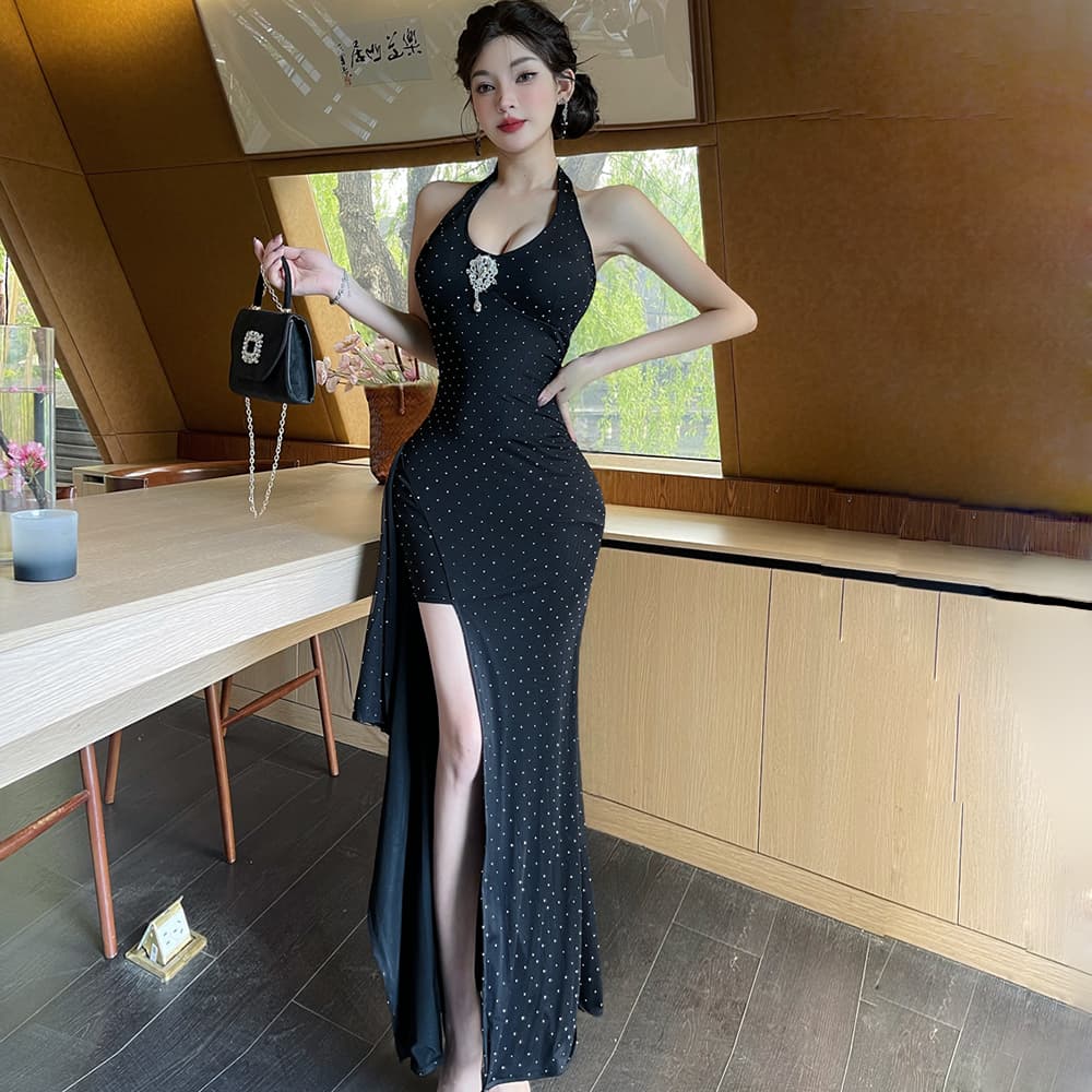 실사 프랑스식 행침 목 슬립 여성 드레스 여름 새로운 몸매 가꾸기 롱 스커트 순수한 욕망 허리 수축 트임 타이트 스커트 예복 치마 상세 이미지 12