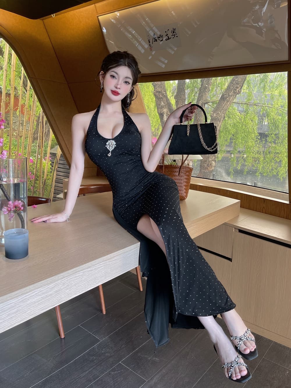 실사 프랑스식 행침 목 슬립 여성 드레스 여름 새로운 몸매 가꾸기 롱 스커트 순수한 욕망 허리 수축 트임 타이트 스커트 예복 치마 상세 이미지 14