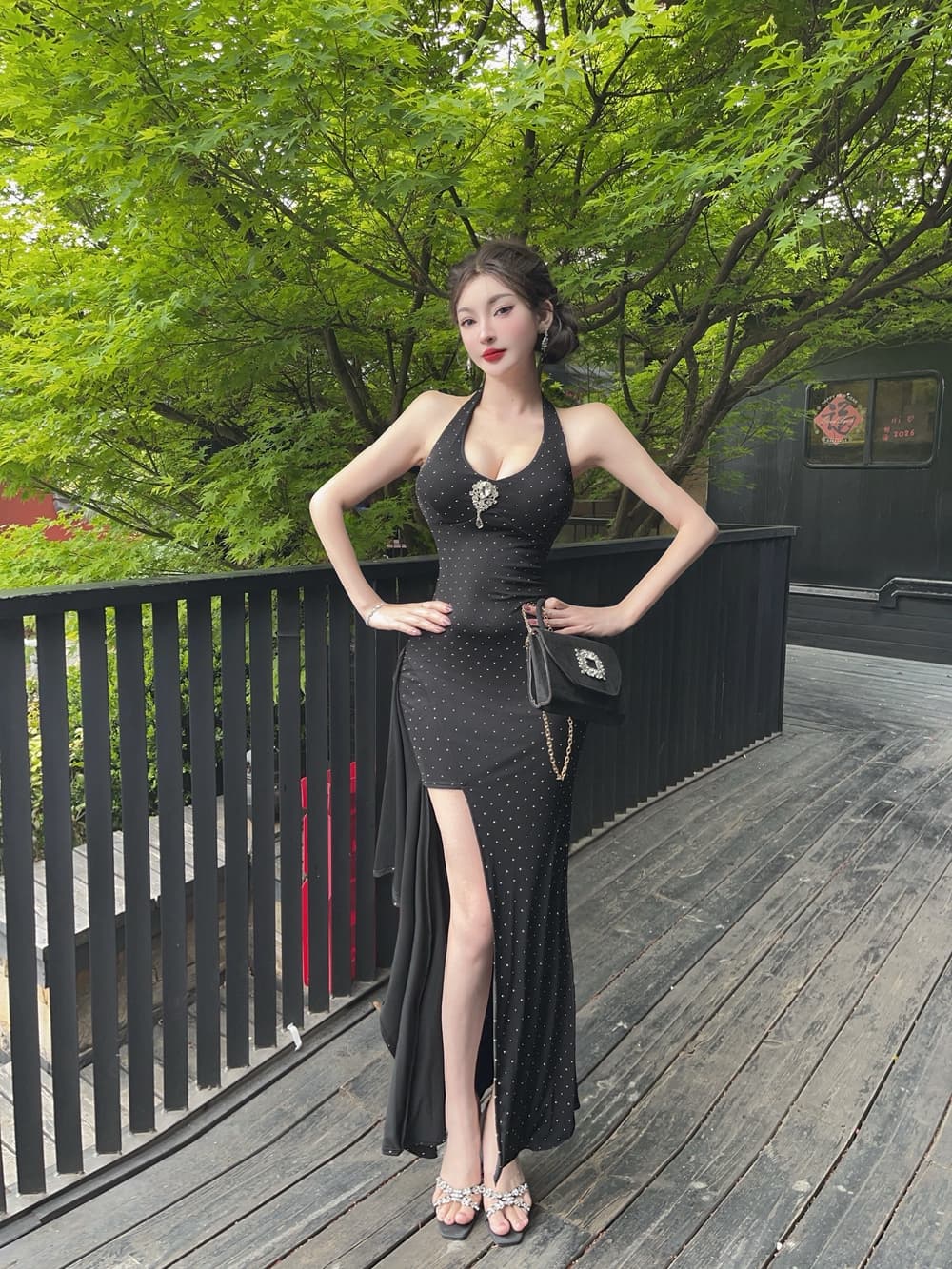 실사 프랑스식 행침 목 슬립 여성 드레스 여름 새로운 몸매 가꾸기 롱 스커트 순수한 욕망 허리 수축 트임 타이트 스커트 예복 치마 상세 이미지 16
