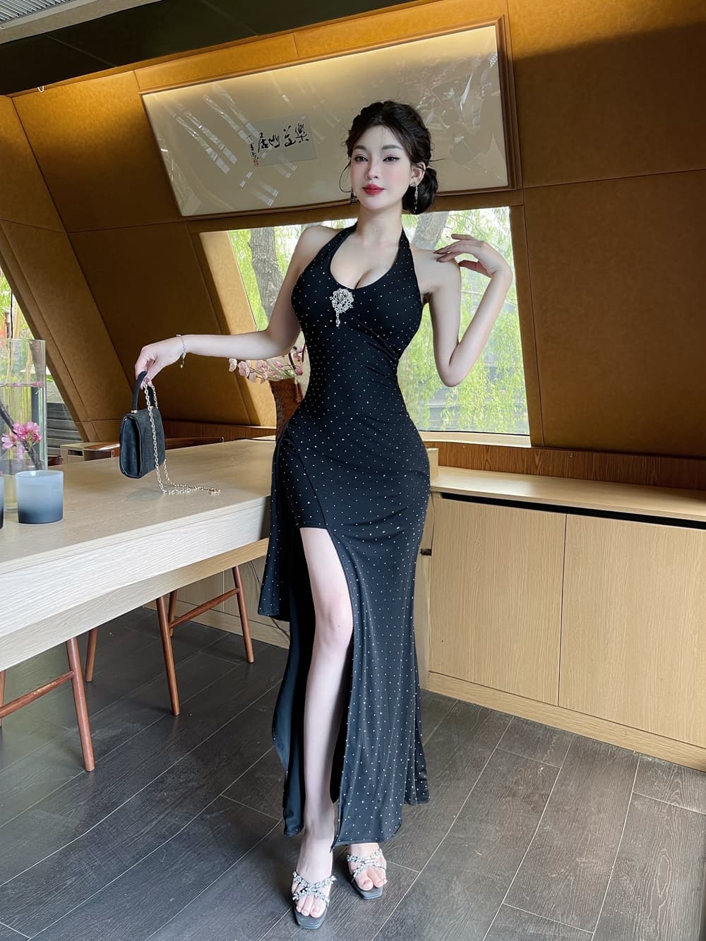 실사 프랑스식 행침 목 슬립 여성 드레스 여름 새로운 몸매 가꾸기 롱 스커트 순수한 욕망 허리 수축 트임 타이트 스커트 예복 치마 상세 이미지 18