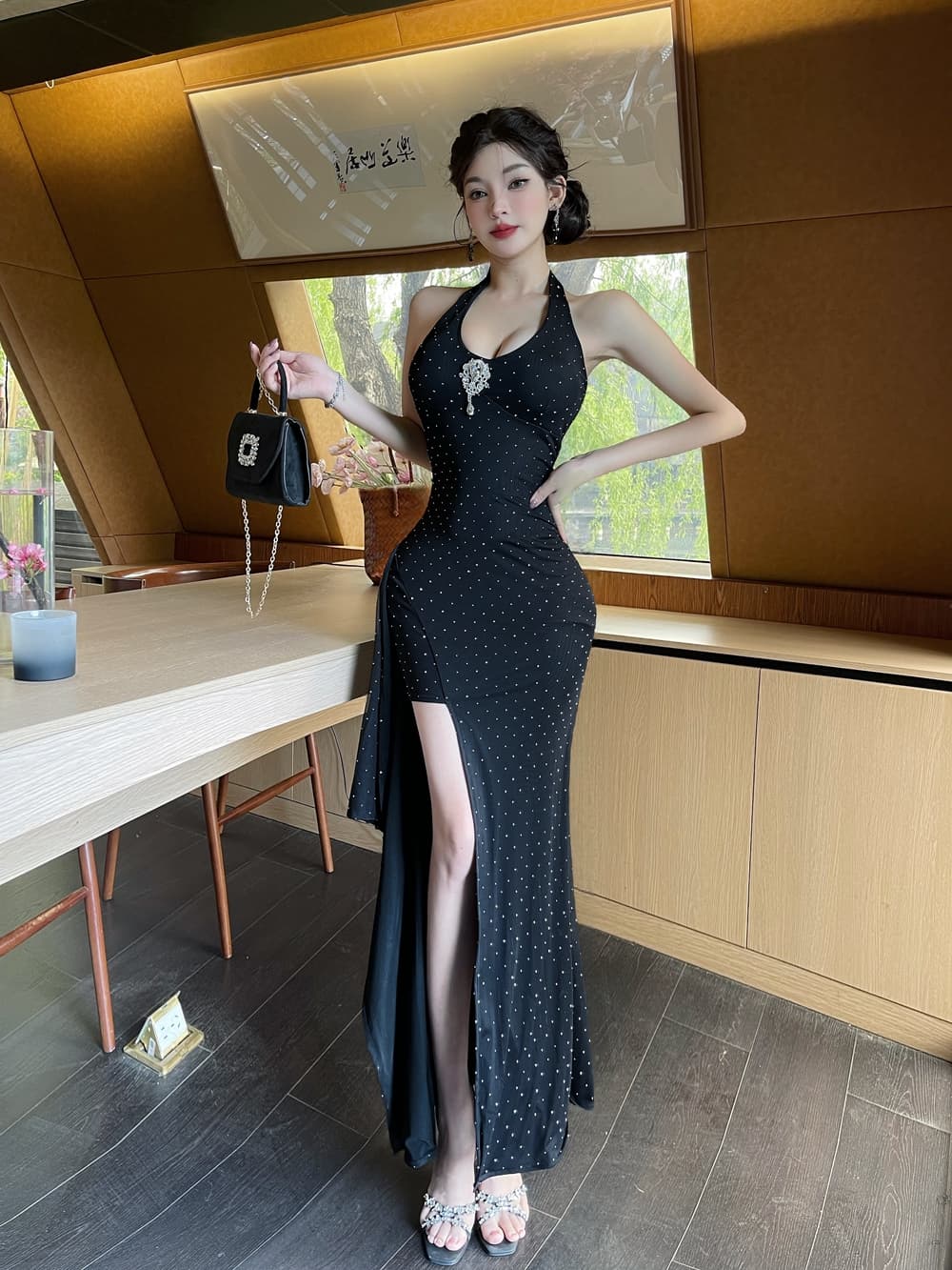 실사 프랑스식 행침 목 슬립 여성 드레스 여름 새로운 몸매 가꾸기 롱 스커트 순수한 욕망 허리 수축 트임 타이트 스커트 예복 치마 상세 이미지 19