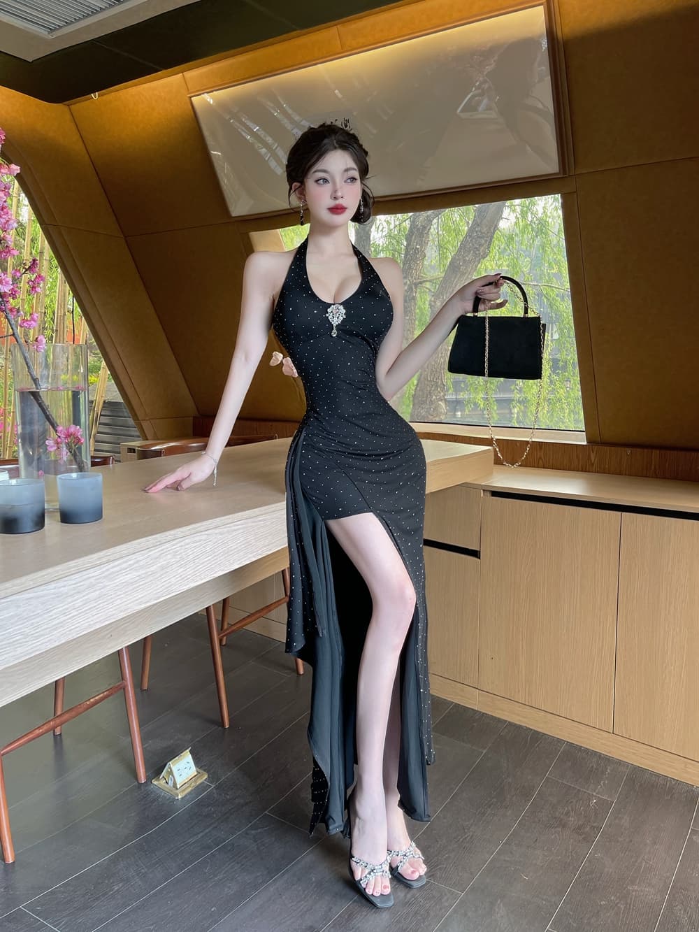 실사 프랑스식 행침 목 슬립 여성 드레스 여름 새로운 몸매 가꾸기 롱 스커트 순수한 욕망 허리 수축 트임 타이트 스커트 예복 치마 상세 이미지 21