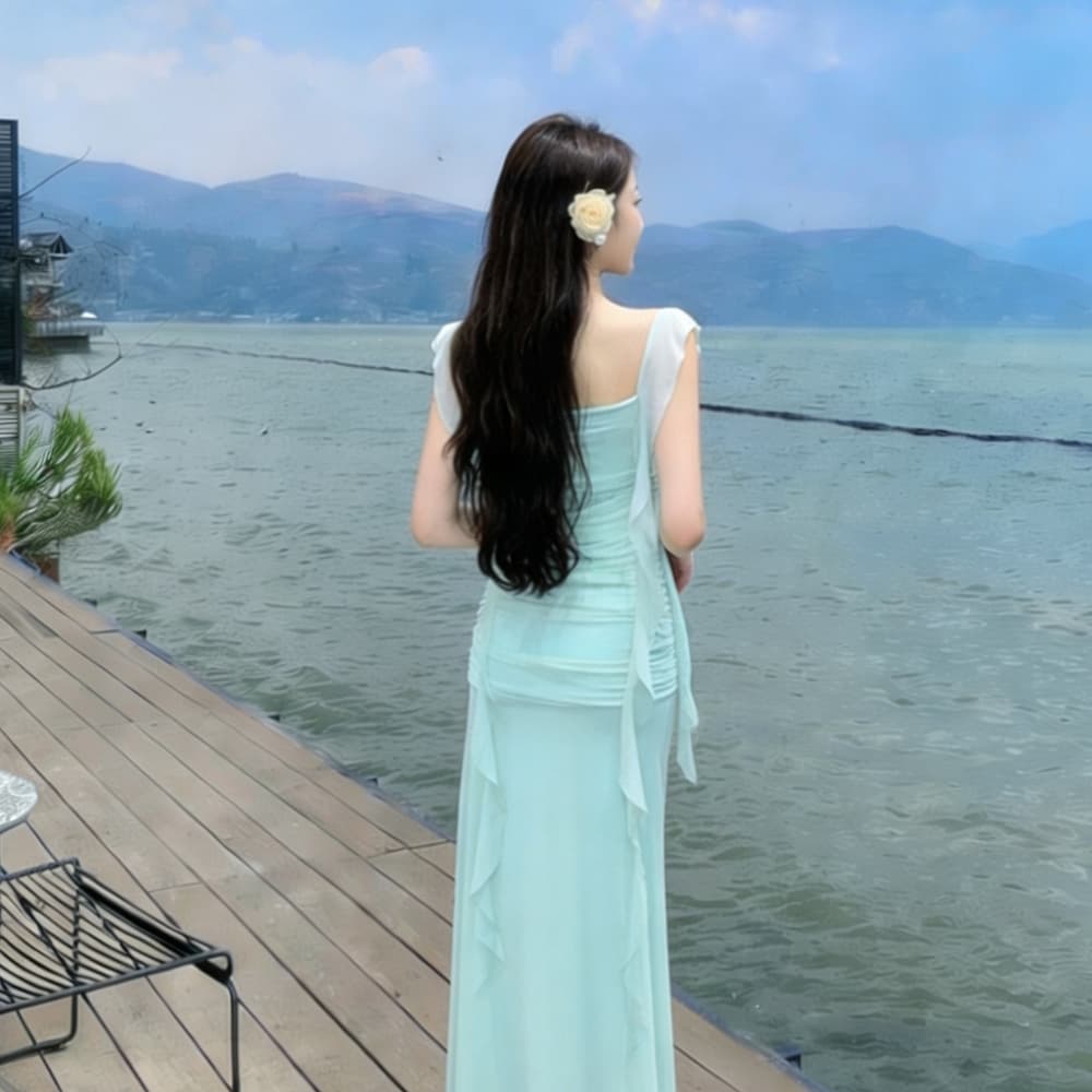 실사 프랑스식 아름다운 망사 슬립 여성 드레스 여름 해변가 휴가 품격 허리 수축 타이트 스커트 인어 꼬리 롱 스커트 상세 이미지 11