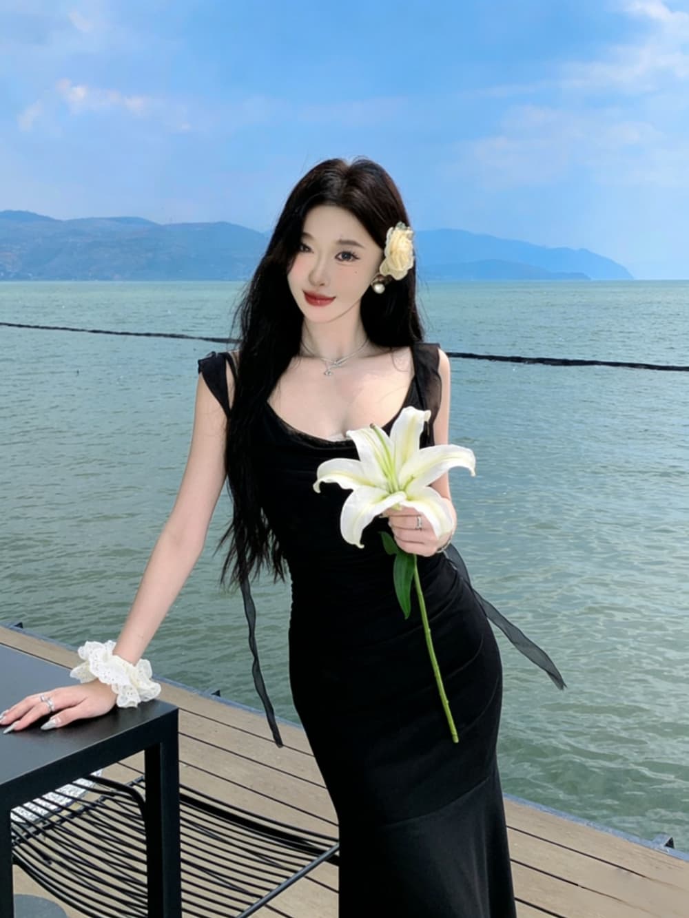 실사 프랑스식 아름다운 망사 슬립 여성 드레스 여름 해변가 휴가 품격 허리 수축 타이트 스커트 인어 꼬리 롱 스커트 상세 이미지 20