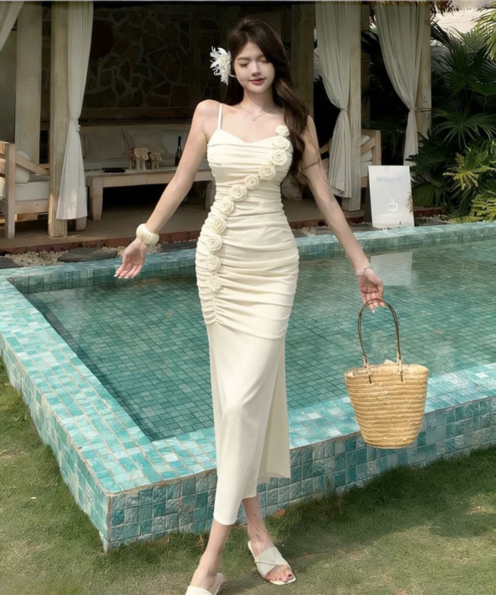 실사 프랑스식 순수한 욕망 휴가 섹시함 슬립 꽃 패치워크 망사 드레스 몸매 가꾸기 타이트 스커트 인어 꼬리 롱 스커트 상세 이미지 9