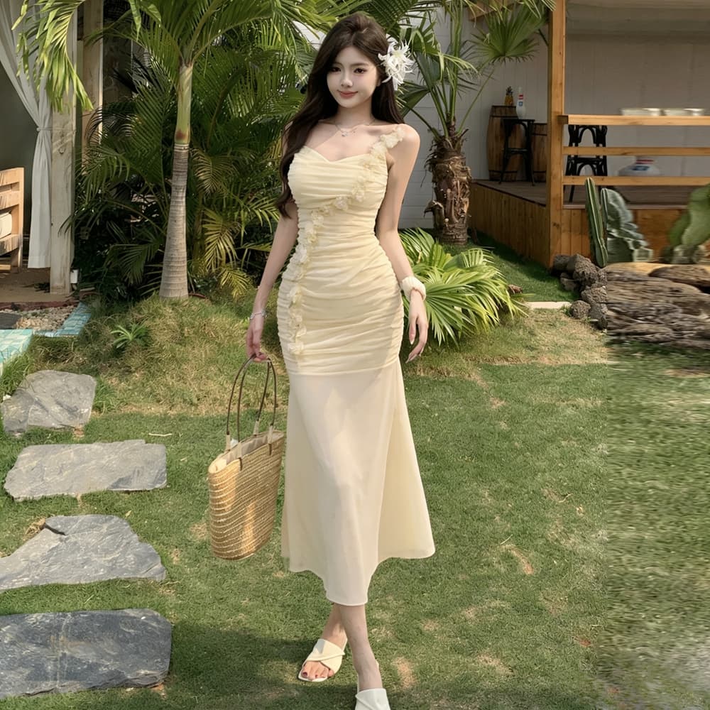 실사 프랑스식 순수한 욕망 휴가 섹시함 슬립 꽃 패치워크 망사 드레스 몸매 가꾸기 타이트 스커트 인어 꼬리 롱 스커트 상세 이미지 12