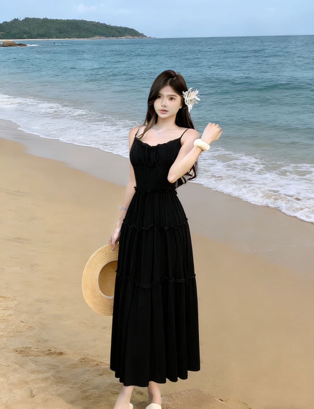 프랑스식 달콤함 핑크색 하이웨이스트 슬립 치마 여름 꼬집기 허리 한 마디 드레스 허리 수축 슬림해 보이는 해변가 휴가 바람 상세 이미지 26