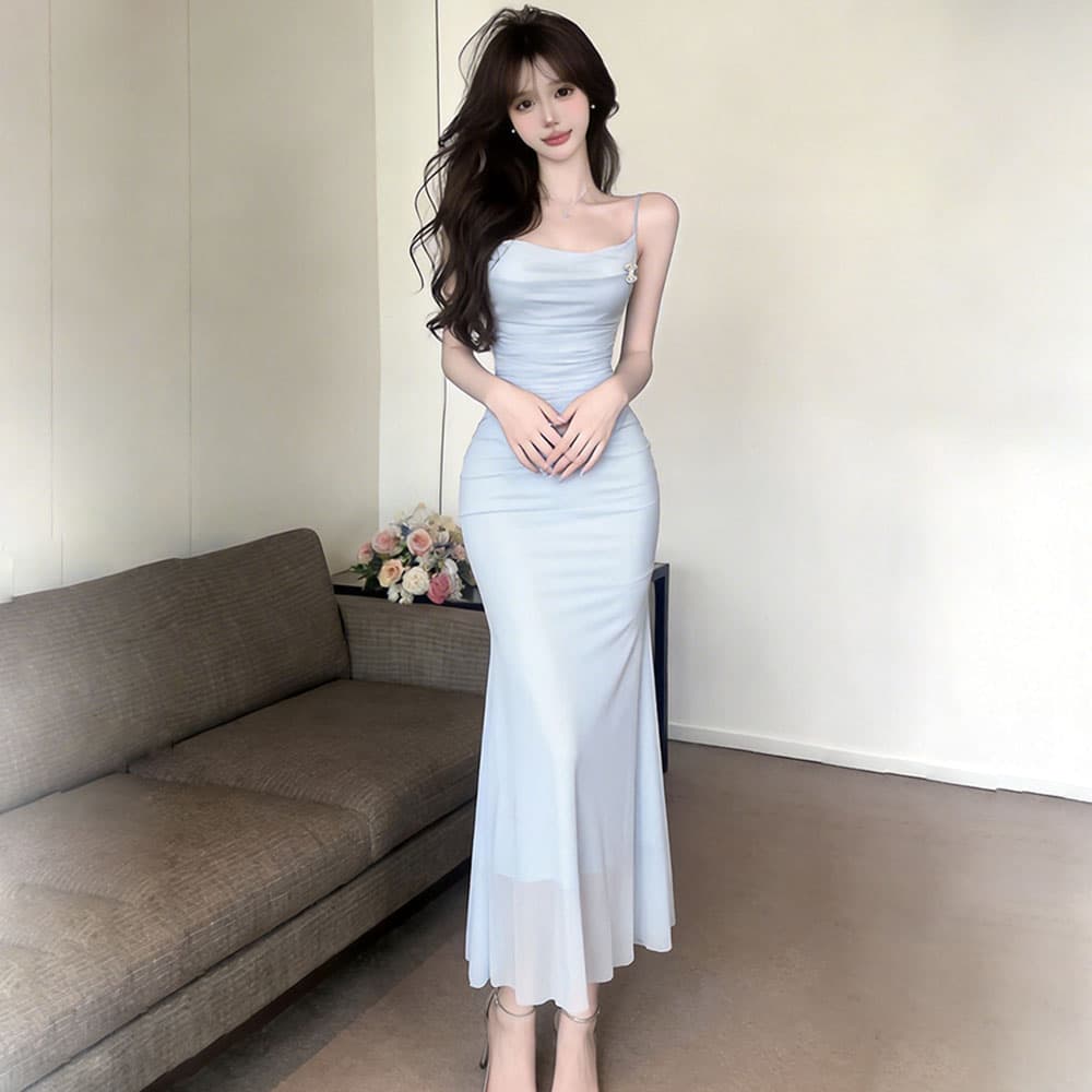 실사 고급 센스 저녁 식사 예복 치마 여성 몸매 가꾸기 인어 꼬리 스커트 여름 새로운 Tulle 슬립 타이트 스커트 드레스 이미지 2