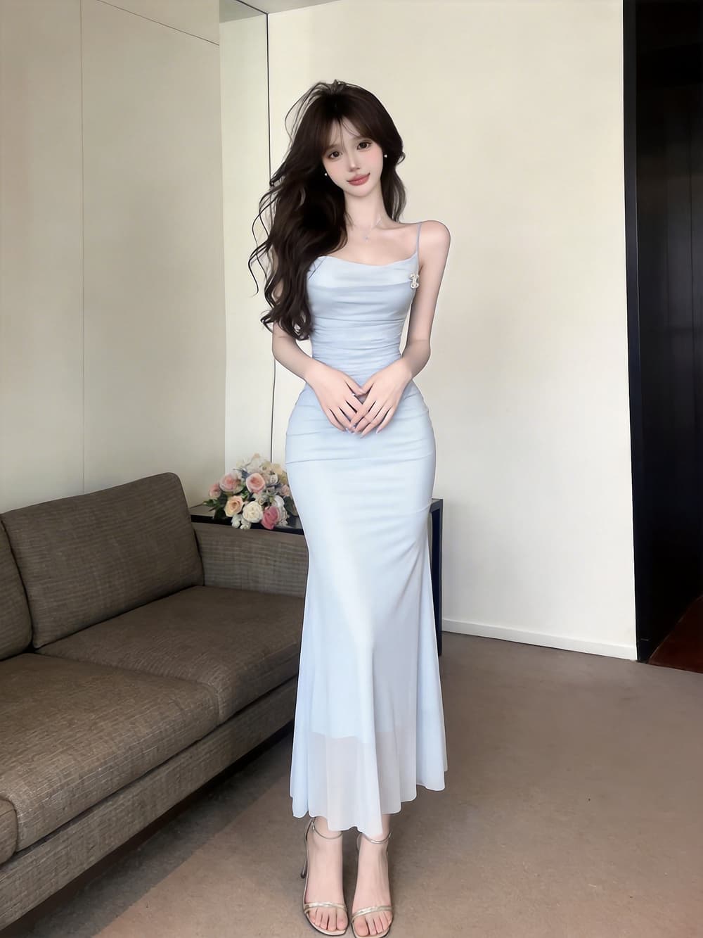 실사 고급 센스 저녁 식사 예복 치마 여성 몸매 가꾸기 인어 꼬리 스커트 여름 새로운 Tulle 슬립 타이트 스커트 드레스 상세 이미지 4