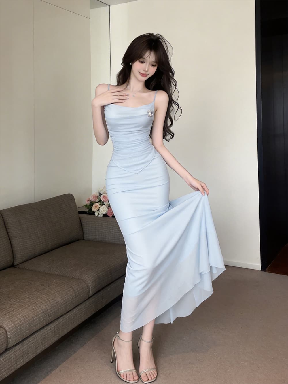 실사 고급 센스 저녁 식사 예복 치마 여성 몸매 가꾸기 인어 꼬리 스커트 여름 새로운 Tulle 슬립 타이트 스커트 드레스 상세 이미지 6