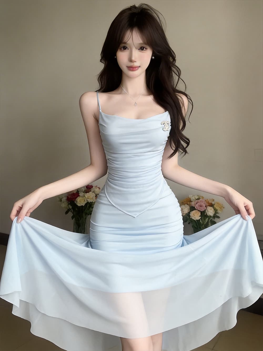 실사 고급 센스 저녁 식사 예복 치마 여성 몸매 가꾸기 인어 꼬리 스커트 여름 새로운 Tulle 슬립 타이트 스커트 드레스 상세 이미지 8