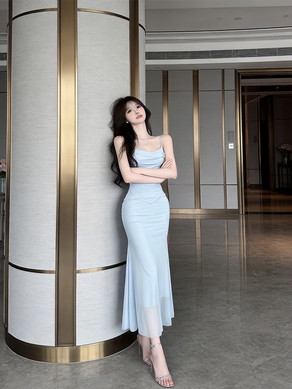 실사 고급 센스 저녁 식사 예복 치마 여성 몸매 가꾸기 인어 꼬리 스커트 여름 새로운 Tulle 슬립 타이트 스커트 드레스 상세 이미지 9