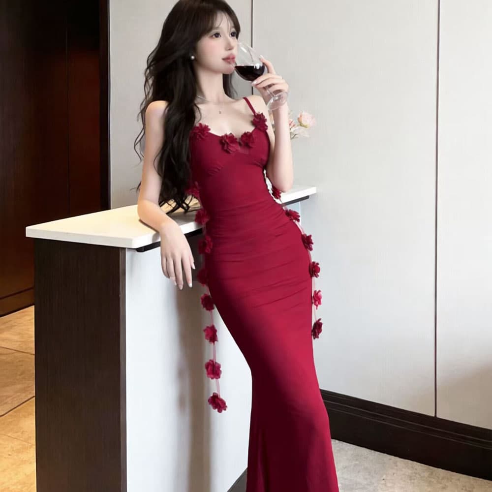 프랑스식 꽃 술 순수한 욕망 달콤한 핫걸 슬립 드레스 조끼 로얄 자매 백리스 해변 휴가 바람 길다 치마 상세 이미지 6