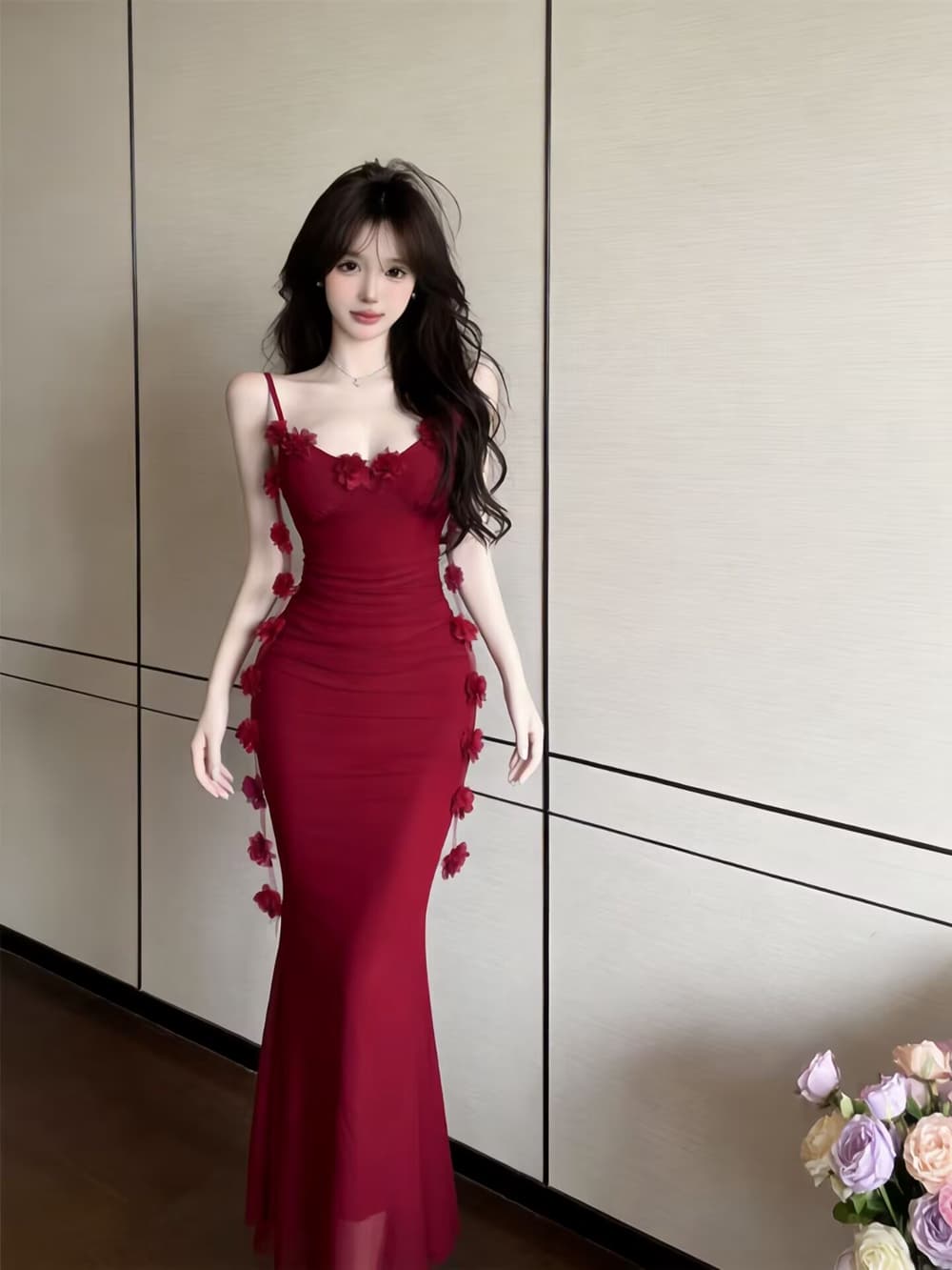 프랑스식 꽃 술 순수한 욕망 달콤한 핫걸 슬립 드레스 조끼 로얄 자매 백리스 해변 휴가 바람 길다 치마 상세 이미지 10