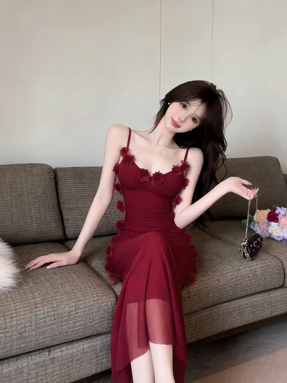 프랑스식 꽃 술 순수한 욕망 달콤한 핫걸 슬립 드레스 조끼 로얄 자매 백리스 해변 휴가 바람 길다 치마 상세 이미지 12