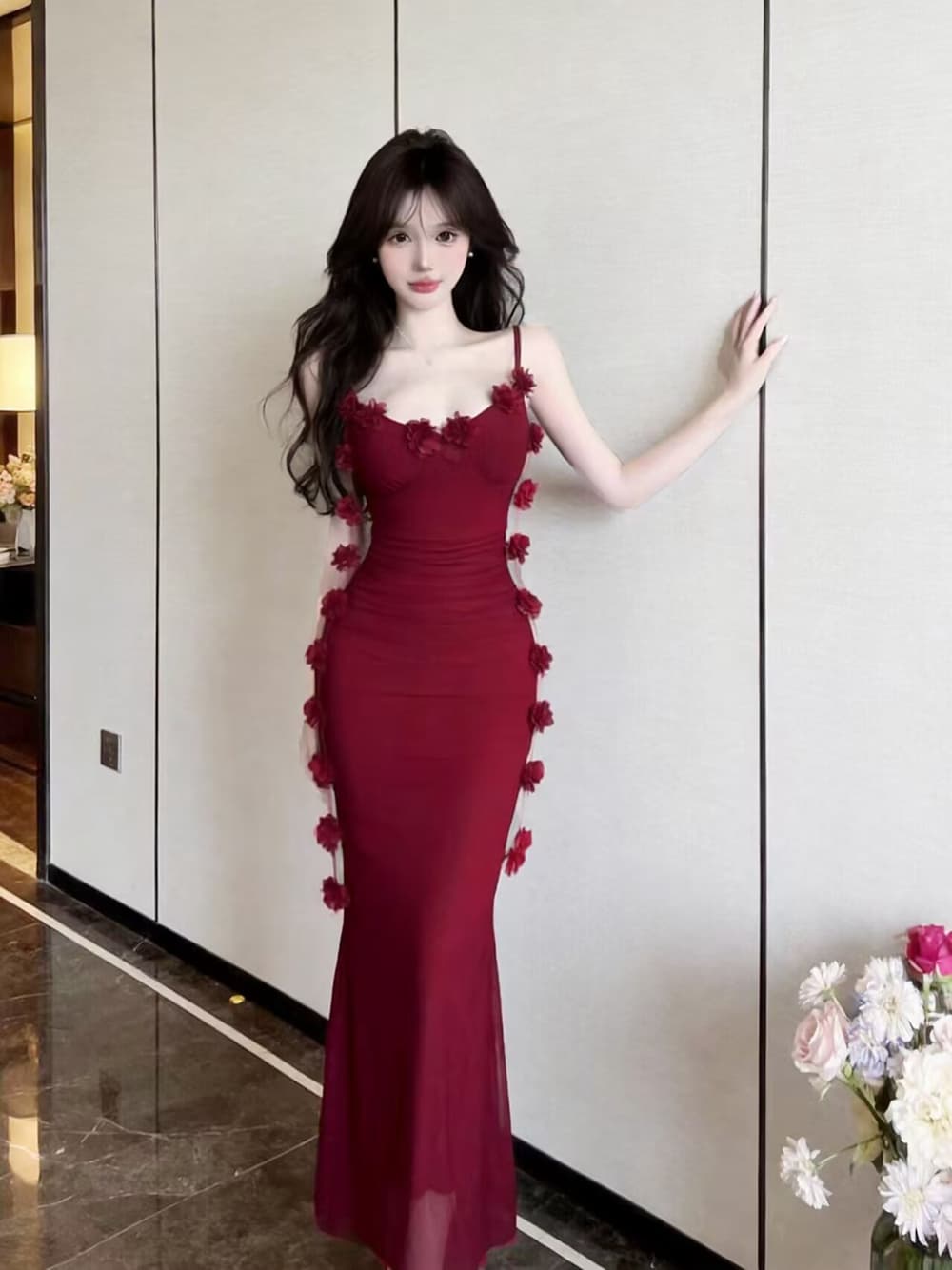 프랑스식 꽃 술 순수한 욕망 달콤한 핫걸 슬립 드레스 조끼 로얄 자매 백리스 해변 휴가 바람 길다 치마 상세 이미지 13