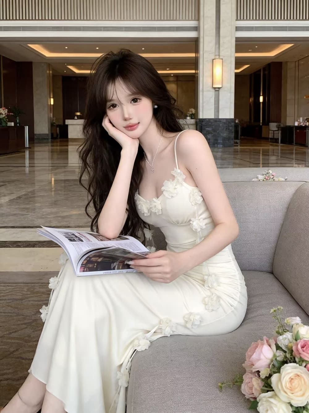 프랑스식 꽃 술 순수한 욕망 달콤한 핫걸 슬립 드레스 조끼 로얄 자매 백리스 해변 휴가 바람 길다 치마 상세 이미지 20