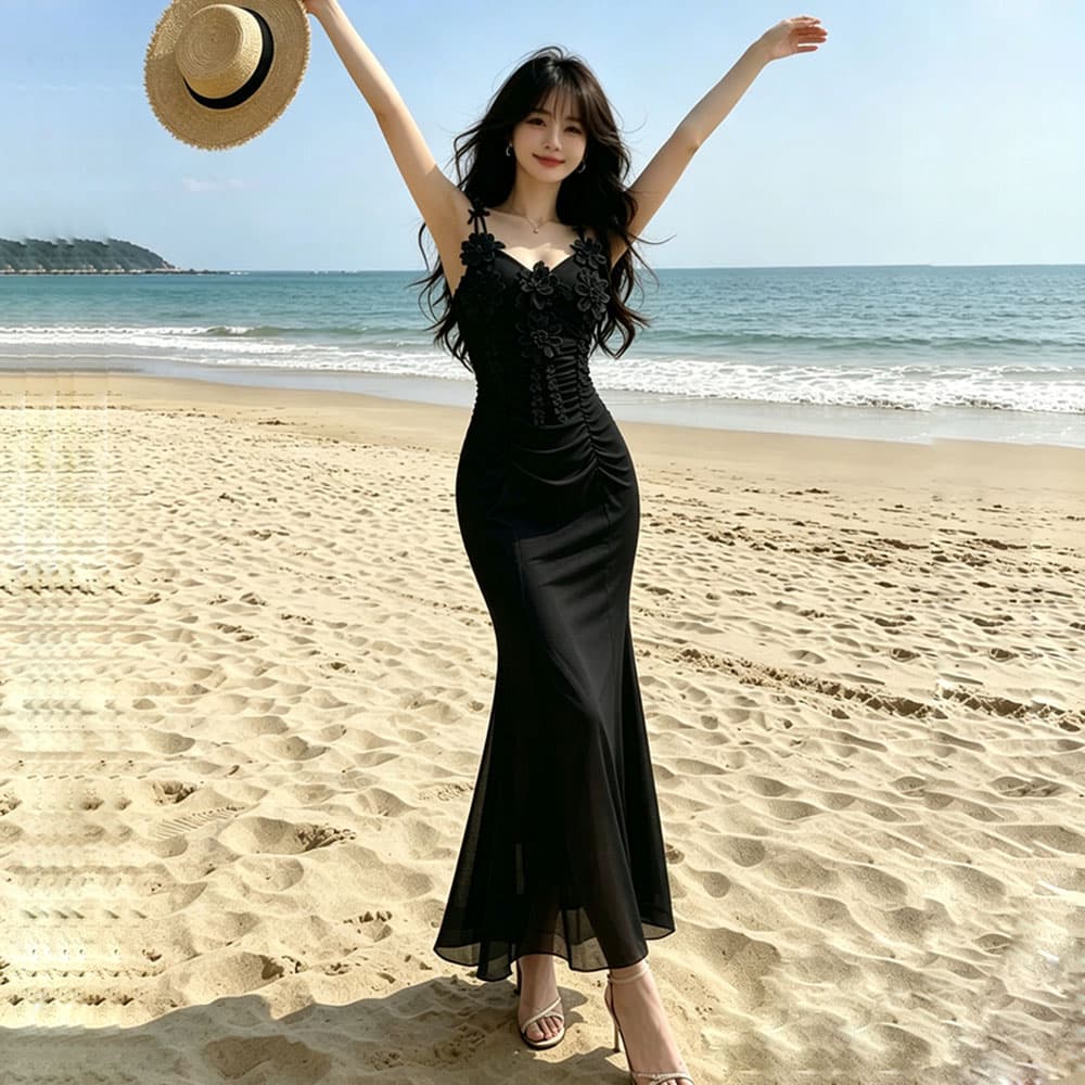 실사 프랑스식 3 차원 꽃 슬립 여성 드레스 여름 새로운 망사 패치워크 예복 인어 꼬리 롱 스커트 이미지 5