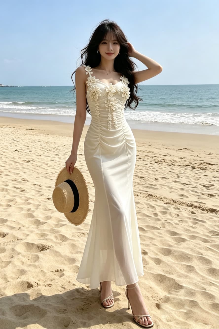 실사 프랑스식 3 차원 꽃 슬립 여성 드레스 여름 새로운 망사 패치워크 예복 인어 꼬리 롱 스커트 이미지 6
