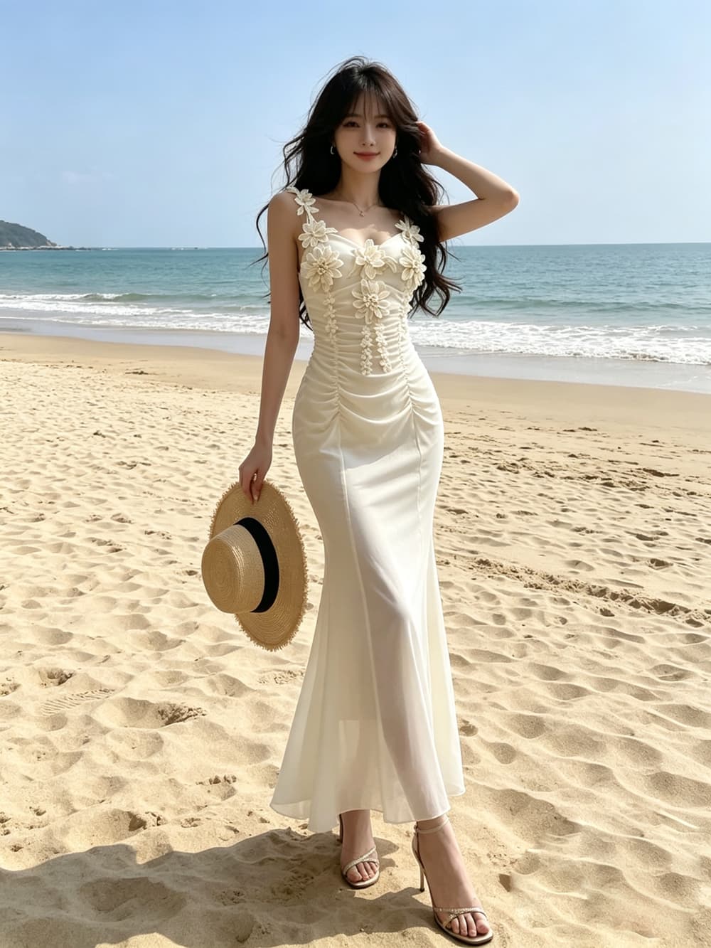 실사 프랑스식 3 차원 꽃 슬립 여성 드레스 여름 새로운 망사 패치워크 예복 인어 꼬리 롱 스커트 상세 이미지 8