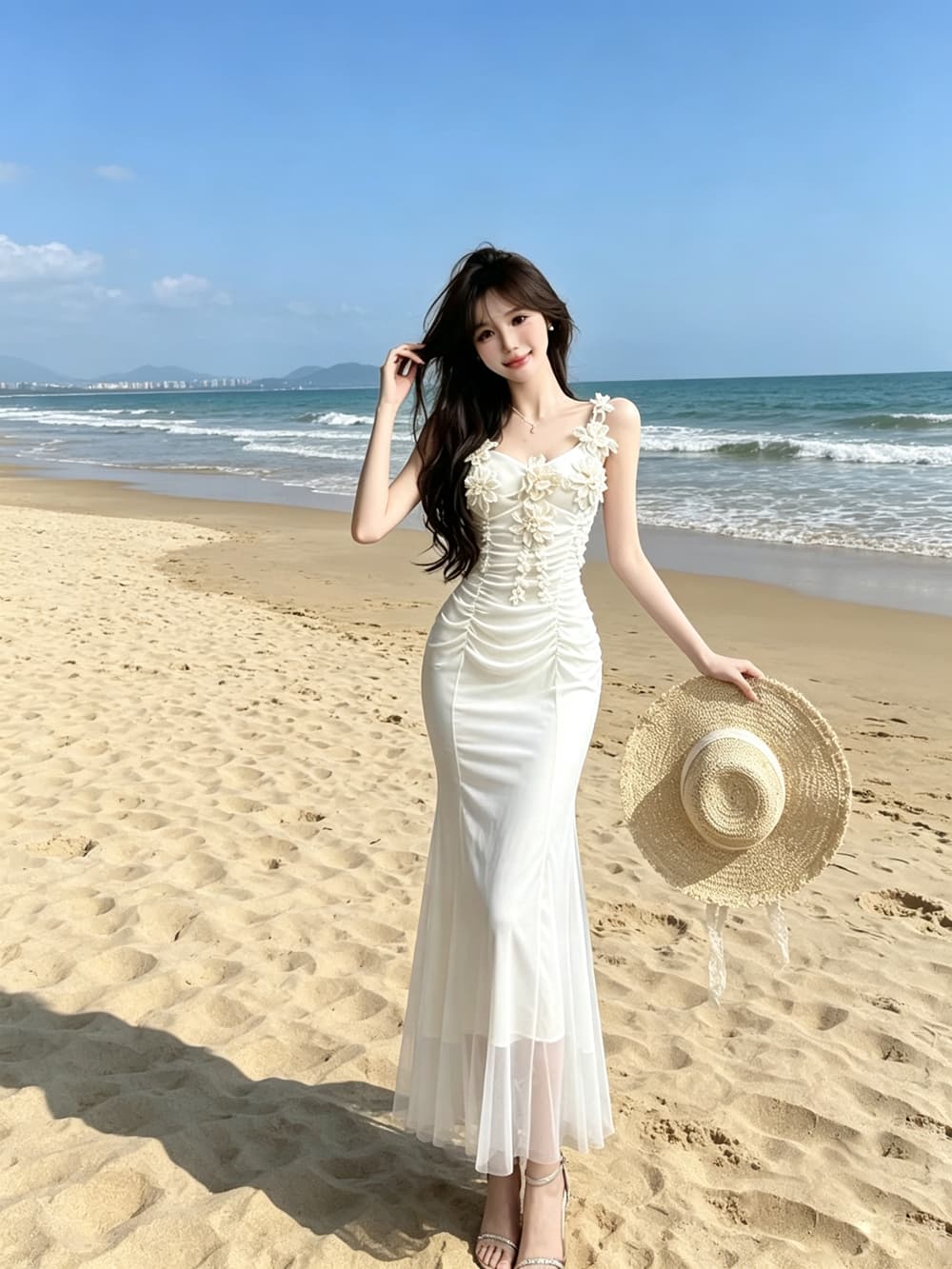 실사 프랑스식 3 차원 꽃 슬립 여성 드레스 여름 새로운 망사 패치워크 예복 인어 꼬리 롱 스커트 상세 이미지 11