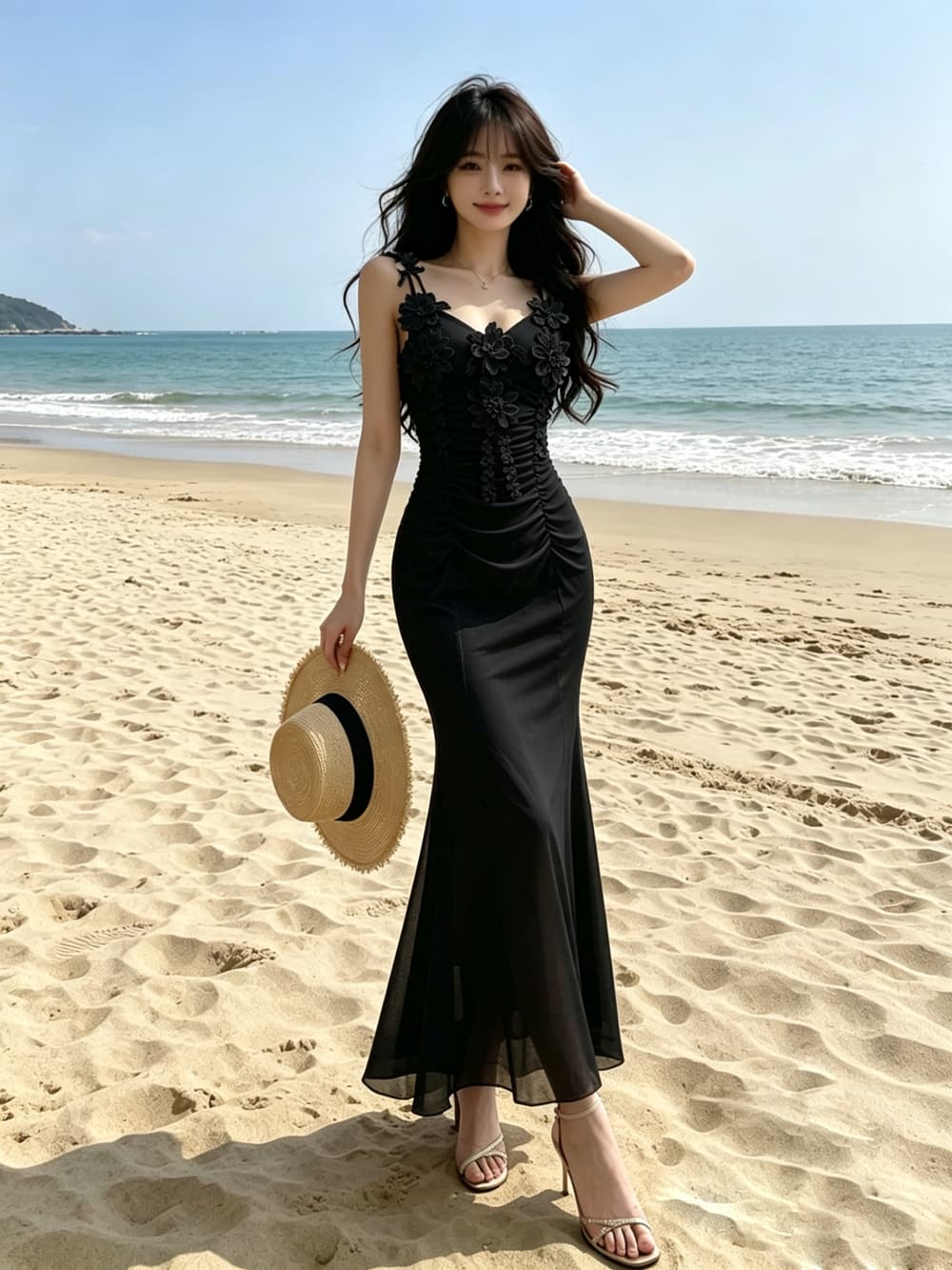 실사 프랑스식 3 차원 꽃 슬립 여성 드레스 여름 새로운 망사 패치워크 예복 인어 꼬리 롱 스커트 상세 이미지 16
