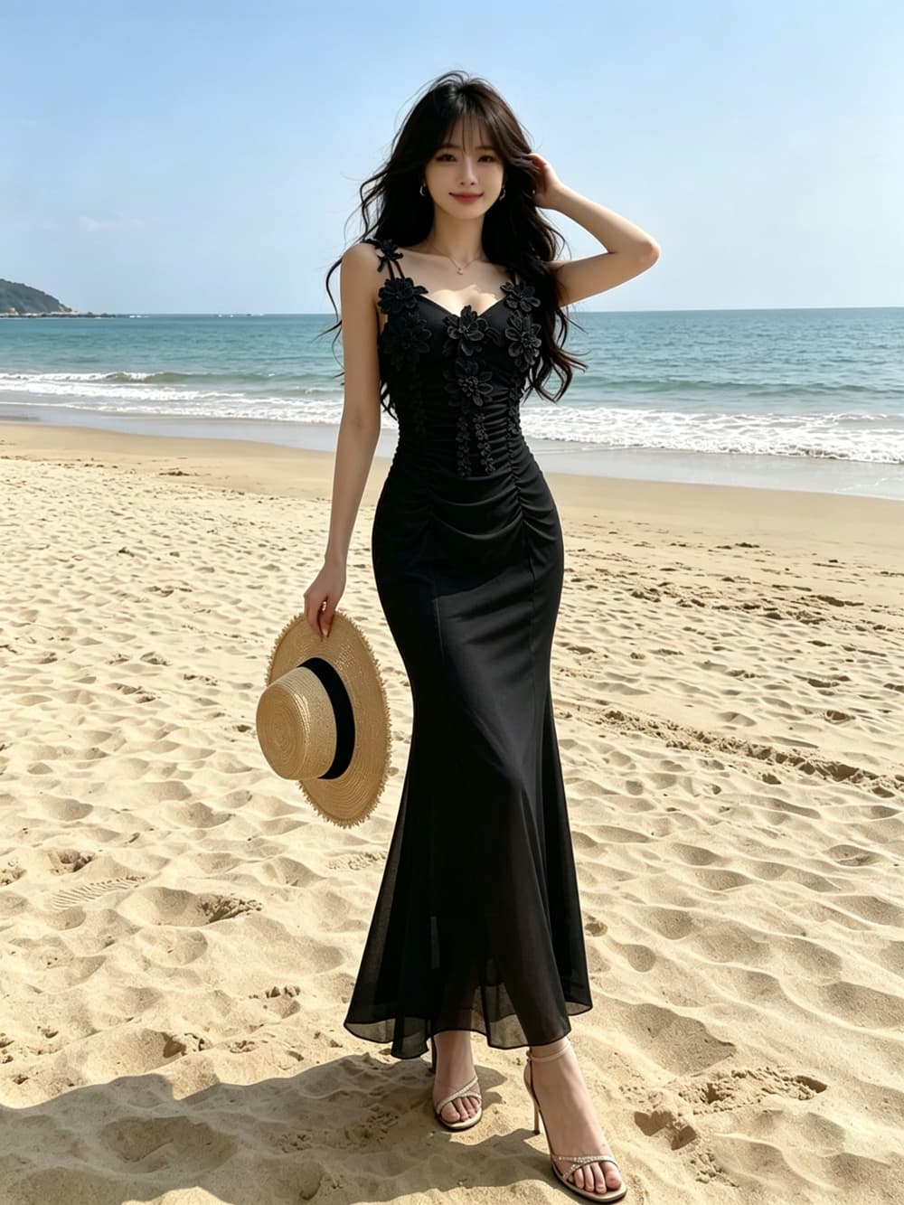 실사 프랑스식 3 차원 꽃 슬립 여성 드레스 여름 새로운 망사 패치워크 예복 인어 꼬리 롱 스커트 상세 이미지 19