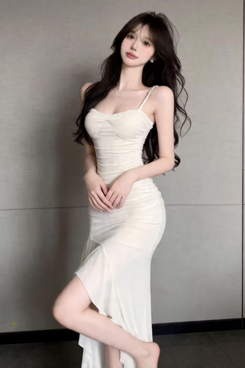 실사 새로운 해변 몸매 가꾸기 망사 슬립 치마 트임 섹시함 프릴 롱 스커트 불규칙 여성 드레스 이미지 7