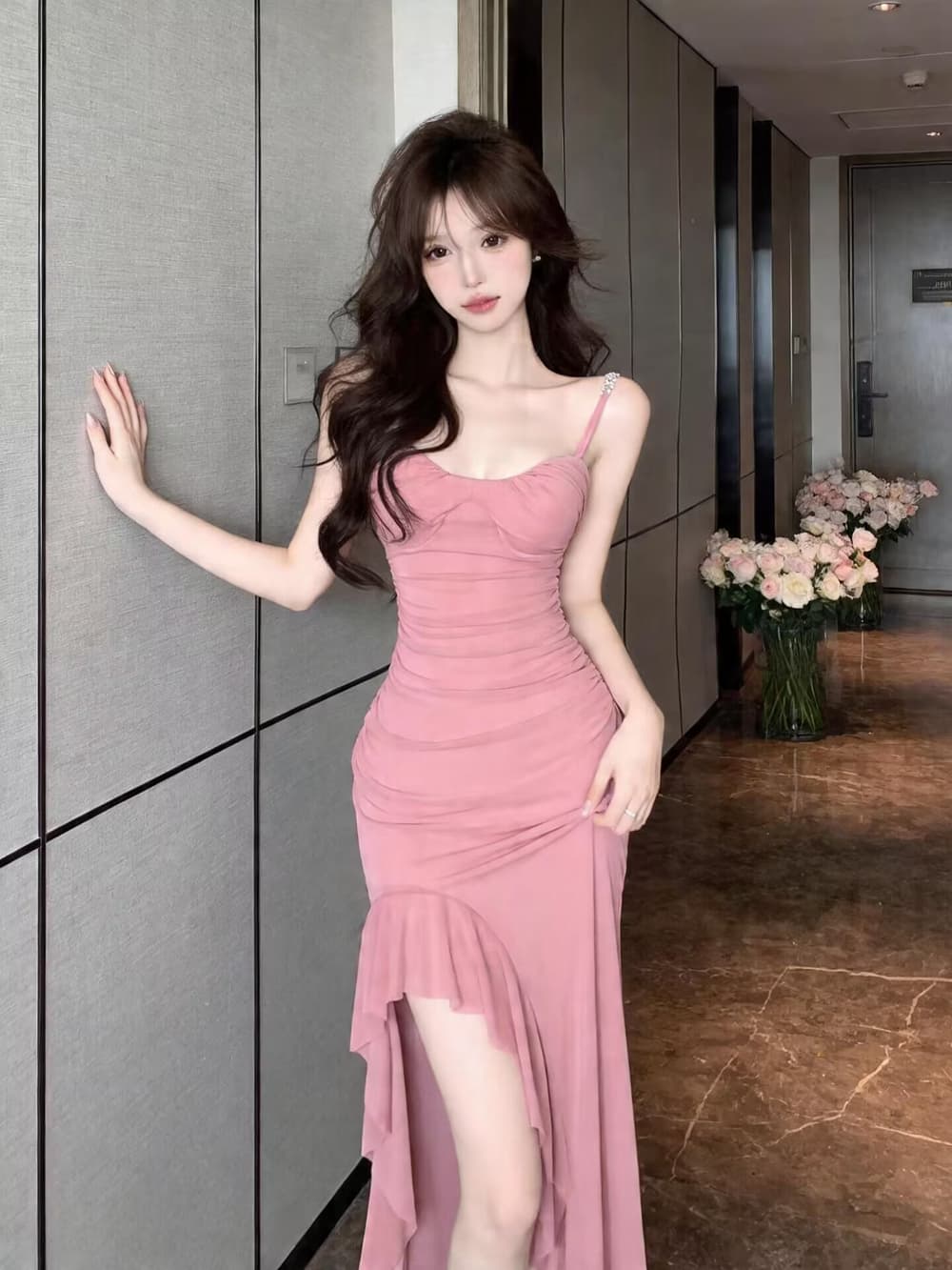 실사 새로운 해변 몸매 가꾸기 망사 슬립 치마 트임 섹시함 프릴 롱 스커트 불규칙 여성 드레스 상세 이미지 4