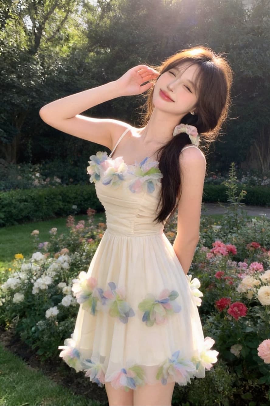 실사 요정 공차 가짜 바람 신선함 슬립 여성 드레스 여름 3 차원 망사 꽃 허리 수축 예복 미니 스커트 이미지 6