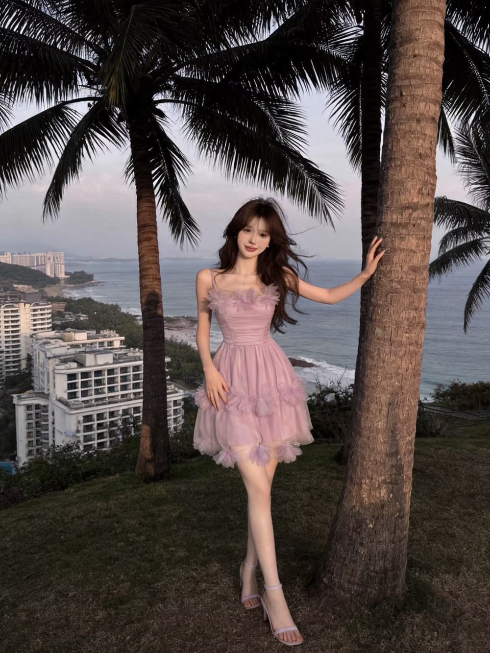 실사 요정 공차 가짜 바람 신선함 슬립 여성 드레스 여름 3 차원 망사 꽃 허리 수축 예복 미니 스커트 상세 이미지 5