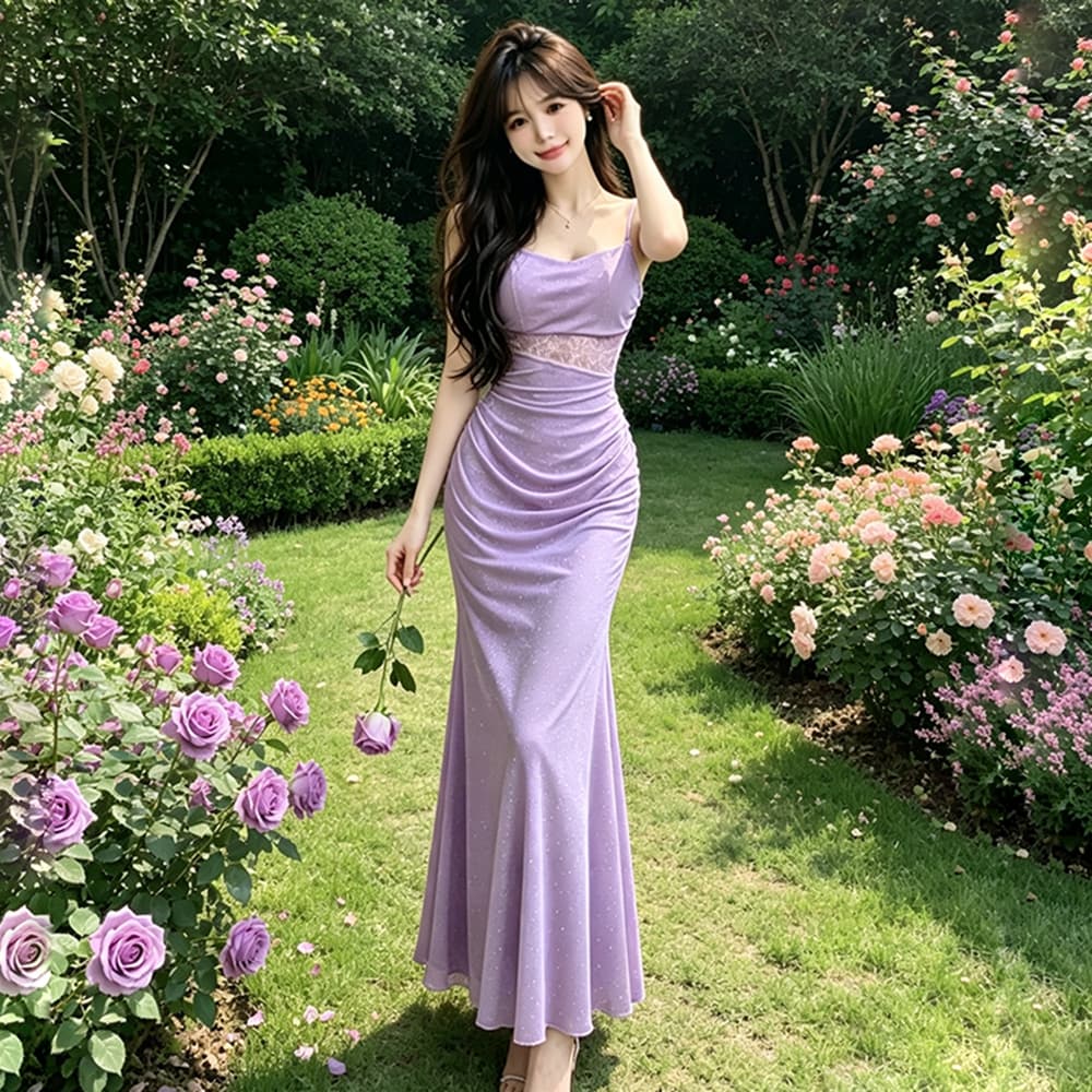 실사 섹시함 망사 핫픽스 슬립 예복 롱 스커트 허리 수축 디자인 슬림해 보이는 인어 꼬리 조끼 여성 드레스