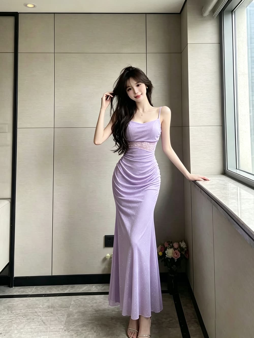 실사 섹시함 망사 핫픽스 슬립 예복 롱 스커트 허리 수축 디자인 슬림해 보이는 인어 꼬리 조끼 여성 드레스 상세 이미지 3