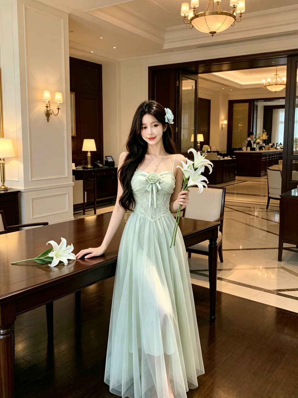 실사 새로운 프랑스식 부드러운 바람 레이스 조각 슬립 롱 스커트 휴가 해변 망사 드레스 여름 상세 이미지 5