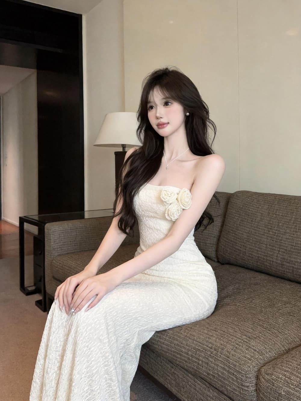실사 프랑스식 레이스 꽃 여성 드레스 여름 새로운 휴가 품격 튜브탑 몸매 가꾸기 타이트 스커트 길다 치마 상세 이미지 16